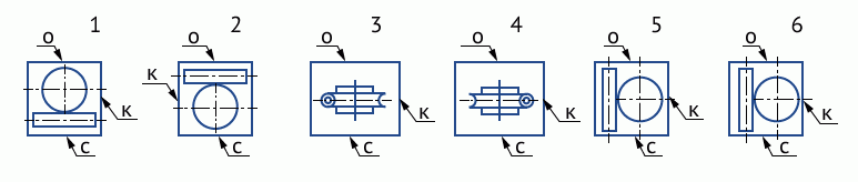 Схема 11.3. Варианты расположения червячной пары в пространстве